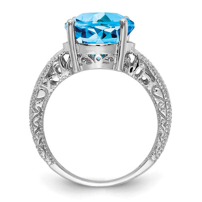 14K Weißgold 12x10mm Oval Blautopas Karo A Echt Diamant Ring