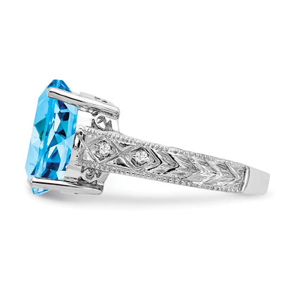 14K Weißgold 12x10mm Oval Blautopas Karo A Echt Diamant Ring