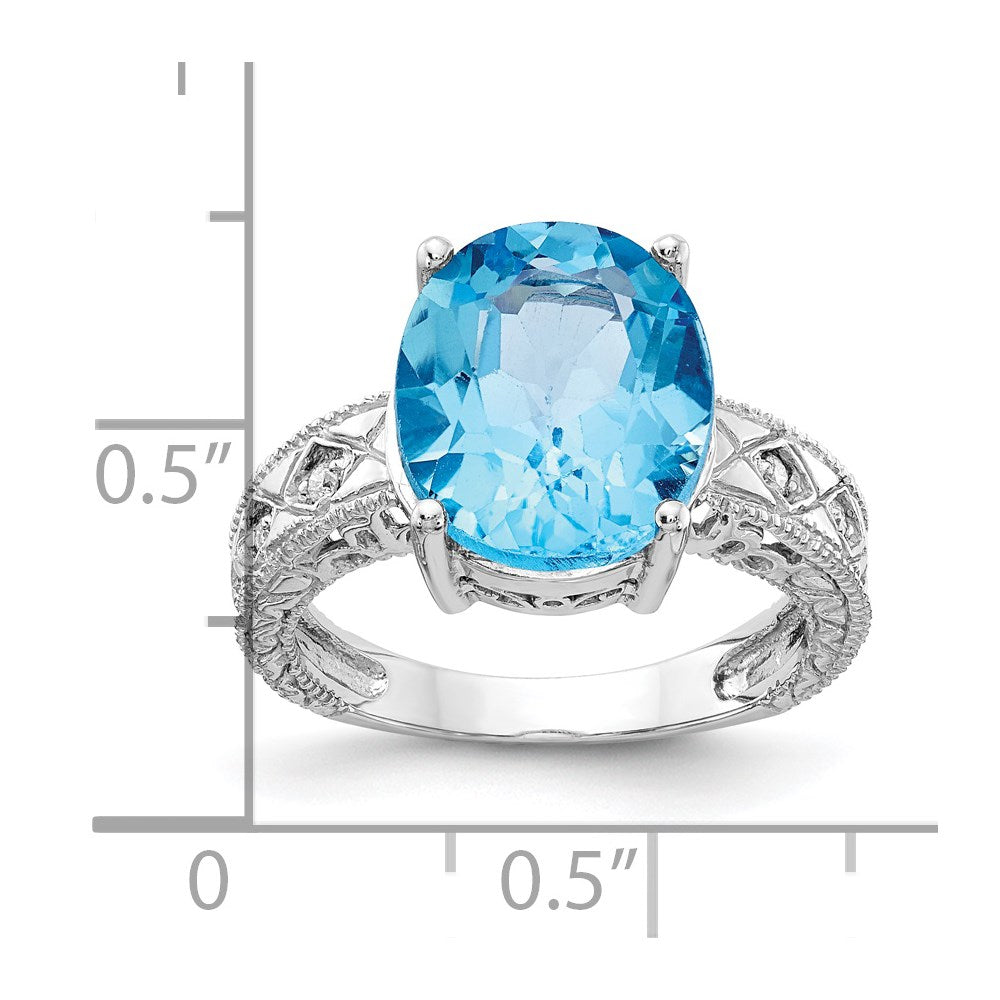 14K Weißgold 12x10mm Oval Blautopas Karo A Echt Diamant Ring
