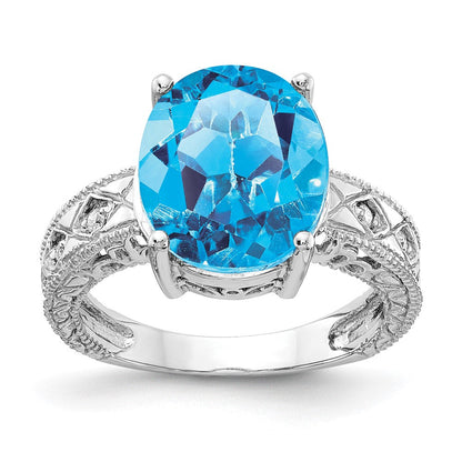 14K Weißgold 12x10mm Oval Blautopas Karo A Echt Diamant Ring