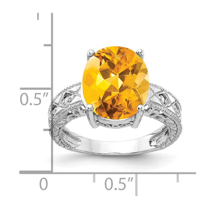 14K Weißgold 12x10mm Oval Citrin Aa Diamant Ring
