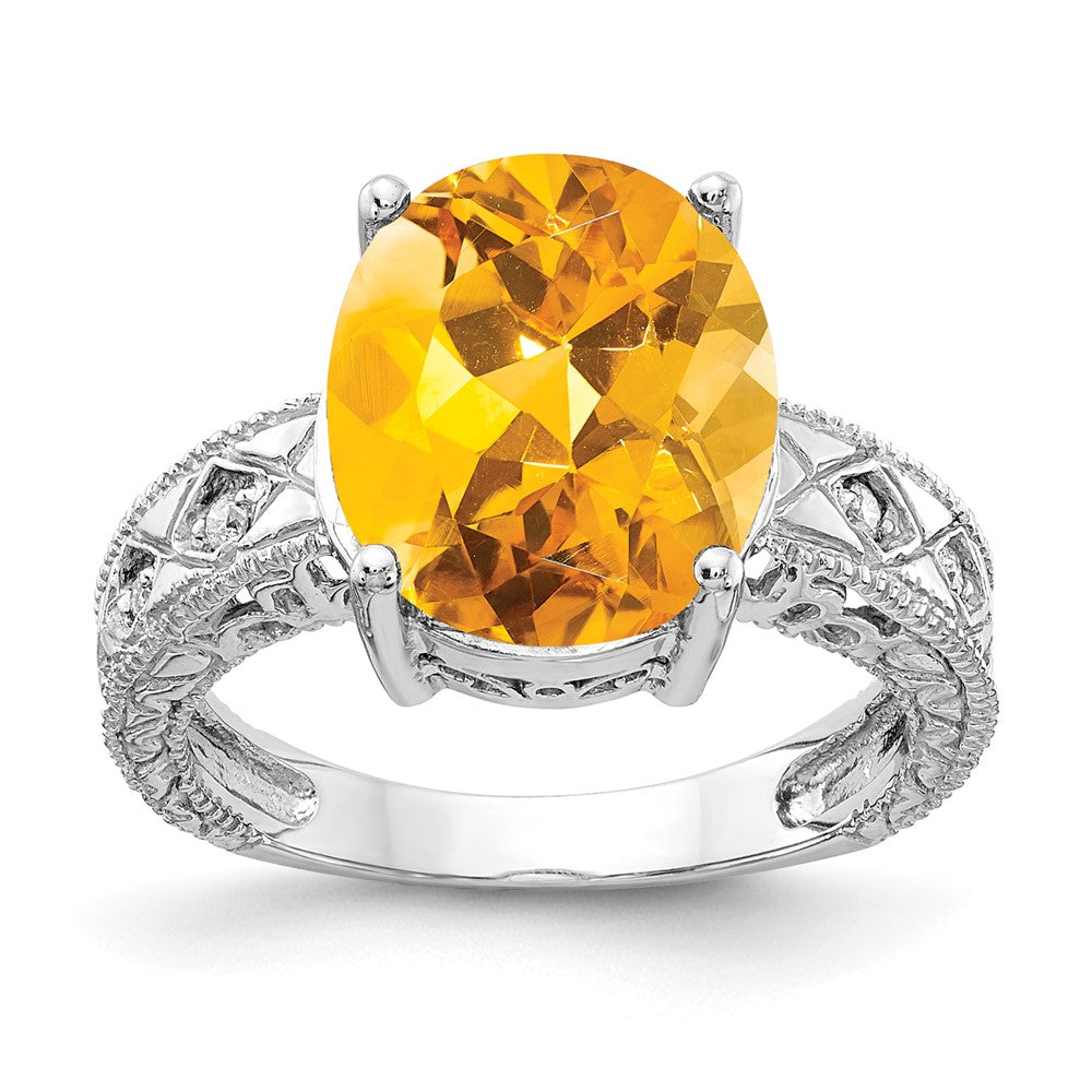 14K Weißgold 12x10mm Oval Citrin A Echt Diamant Ring