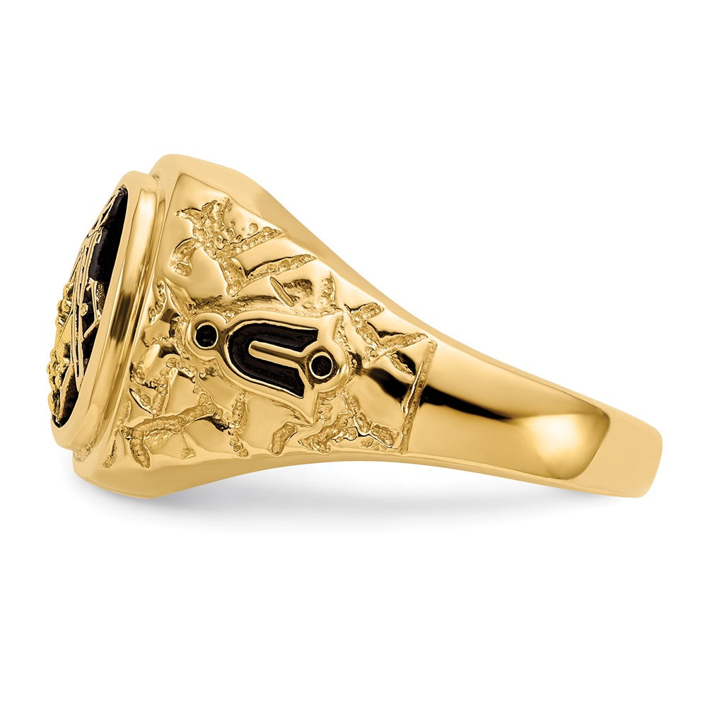 14K Gelbgold Ring poliert, antik und mit Nugget-Textur, A-Qualität Diamant, Freimaurer-Design