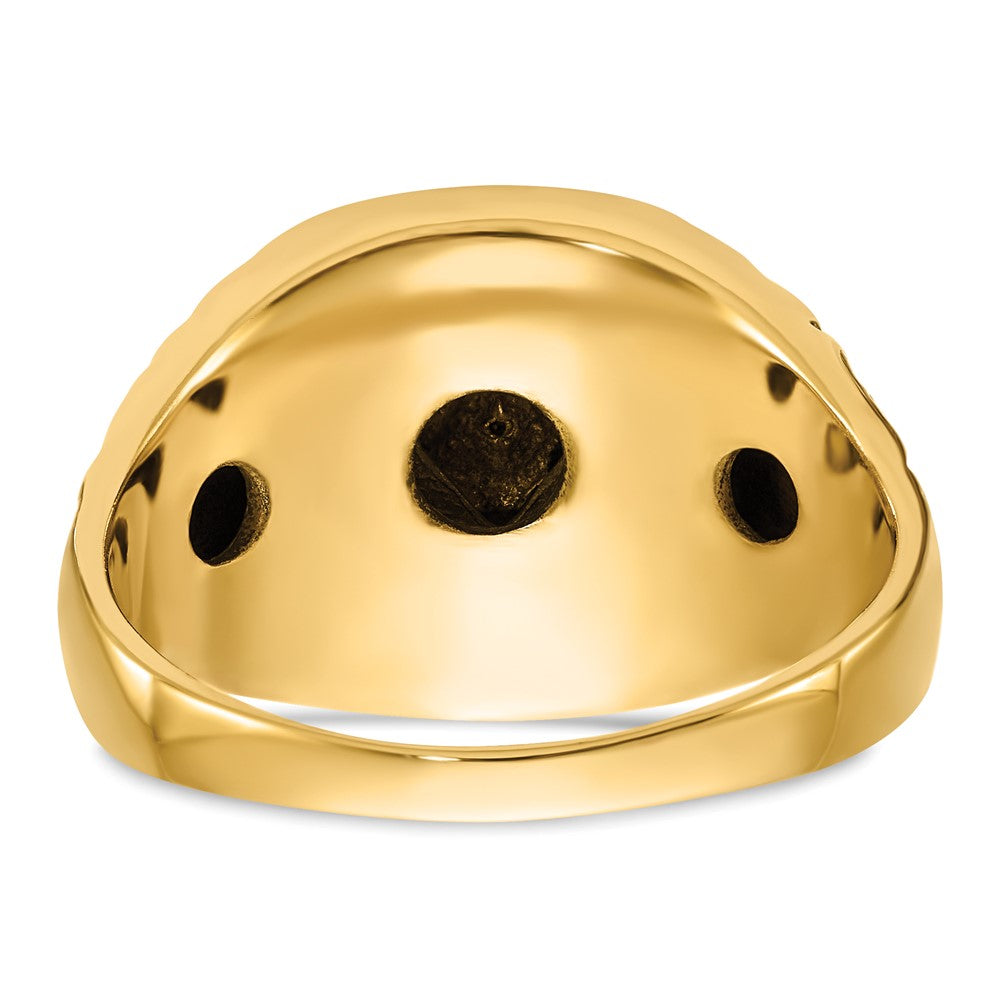14K Gelbgold polierter Siegelring mit antikisierter Nugget-Textur und Diamant in AAA-Qualität, Freimaurer-Design