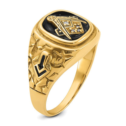 14K Gelbgold Ring poliert, antik und mit Nugget-Textur, A-Qualität Diamant, Freimaurer-Design