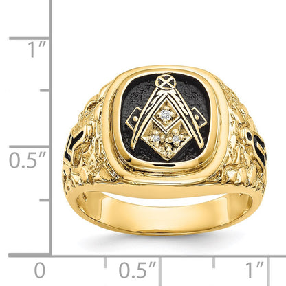 14K Gelbgold polierter Siegelring mit antikisierter Nugget-Textur und Diamant in AAA-Qualität, Freimaurer-Design