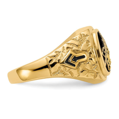 14K Gelbgold Ring poliert, antik und mit Nugget-Textur, A-Qualität Diamant, Freimaurer-Design