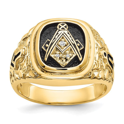 14K Gelbgold polierter Siegelring mit antikisierter Nugget-Textur und Diamant in AAA-Qualität, Freimaurer-Design