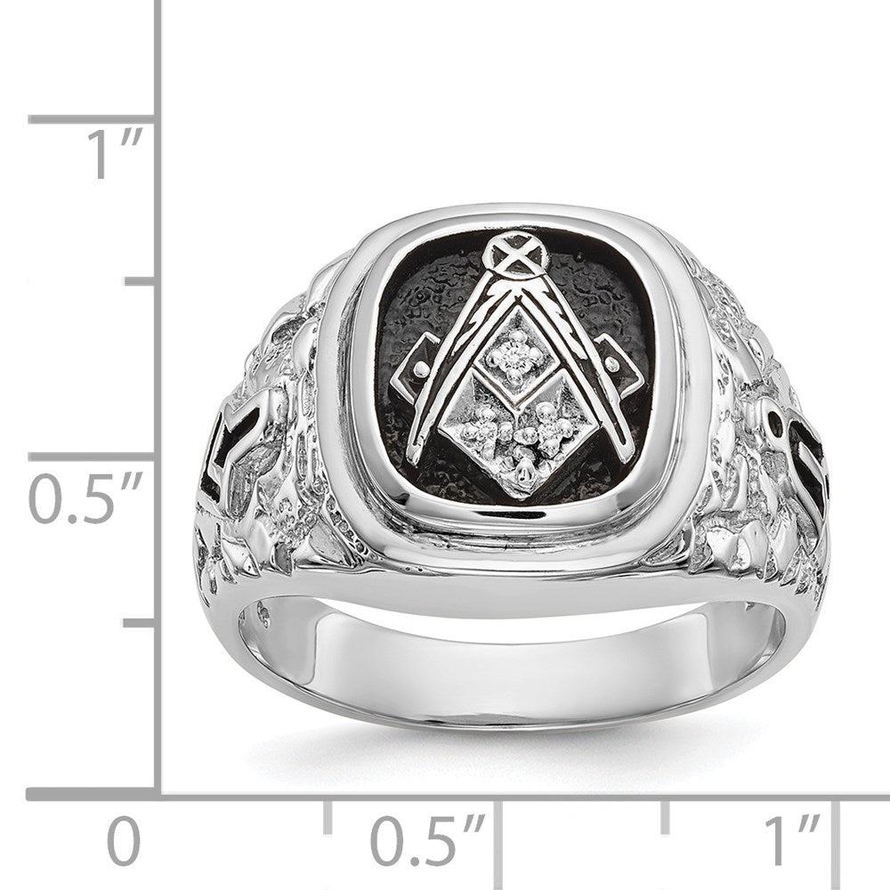 14K Weißgold Herren-Siegelring poliert und texturiert mit schwarzem Emaille und Diamanten in AA-Qualität