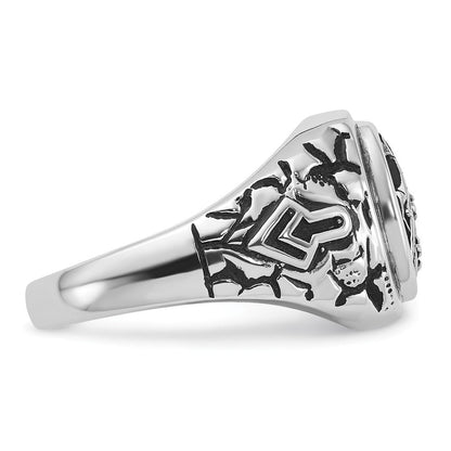 14K Weißgold Herren-Siegelring, poliert und texturiert, mit schwarzem Emaille und Diamanten in AAA-Qualität
