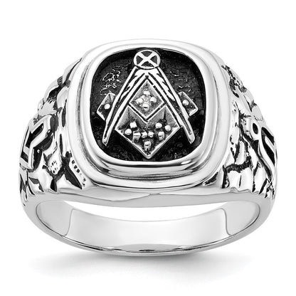 14K Weißgold Herren-Siegelring, poliert und texturiert, mit schwarzer Emaille und Diamanten in AA-Qualität