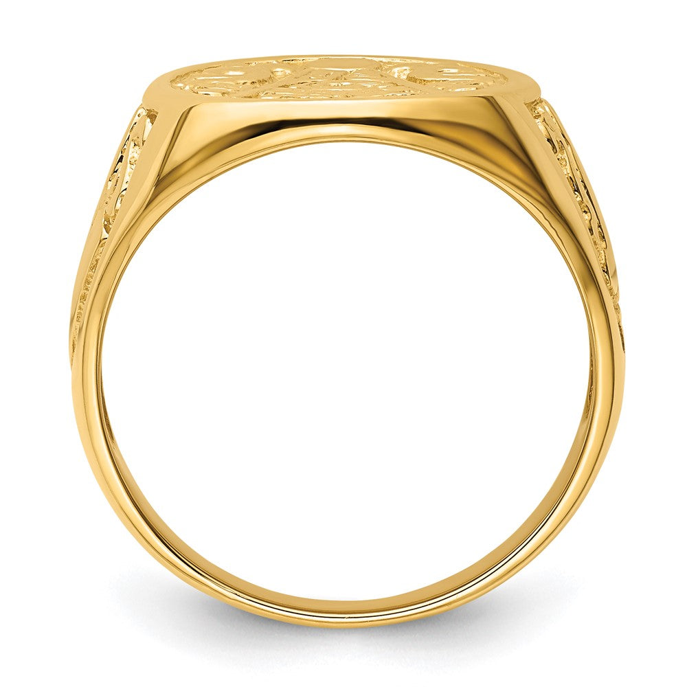 14K Gelbgold Herren-Siegelring, poliert und geriffelt (nicht emailliert), Freimaurer-Motiv