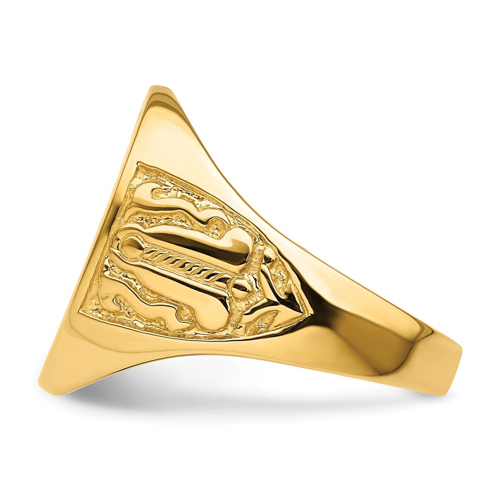 14K Gelbgold Herren-Siegelring, poliert und geriffelt (nicht emailliert), Freimaurer-Motiv