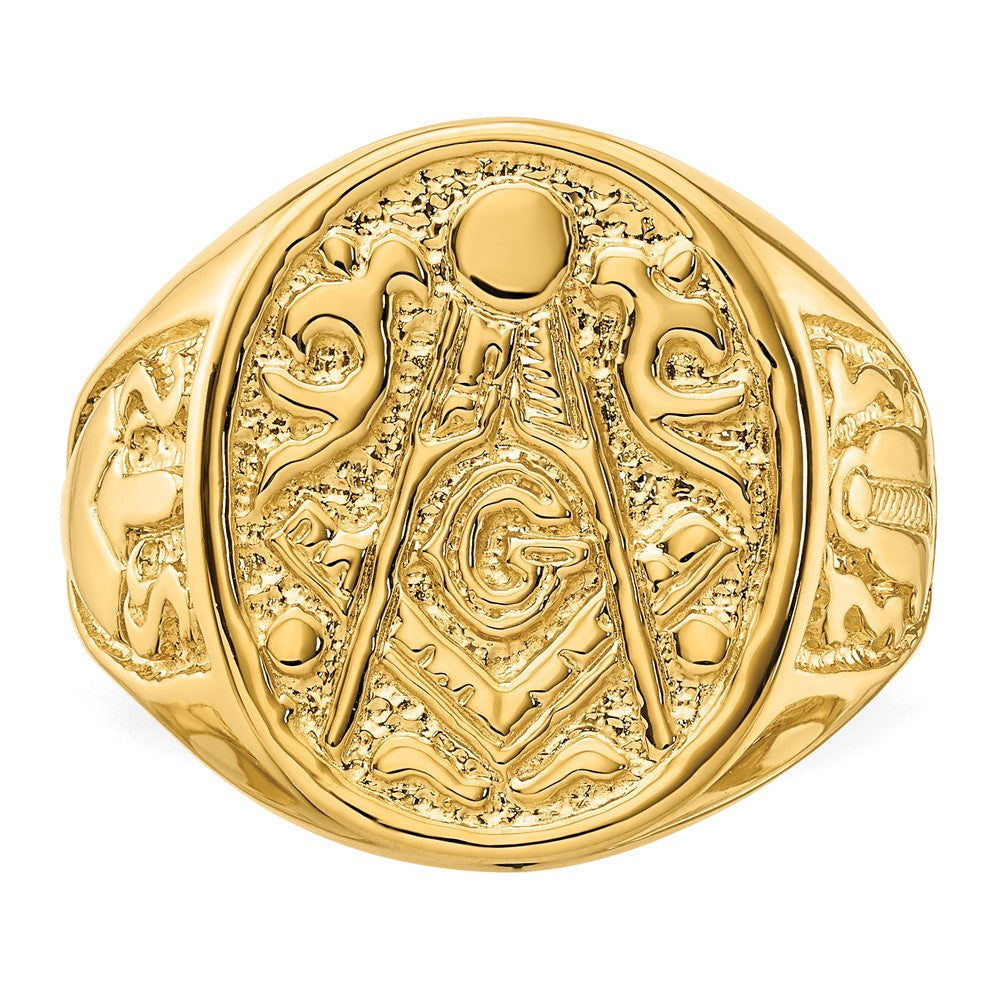 14K Gelbgold Herren-Siegelring, poliert und geriffelt (nicht emailliert), Freimaurer-Motiv