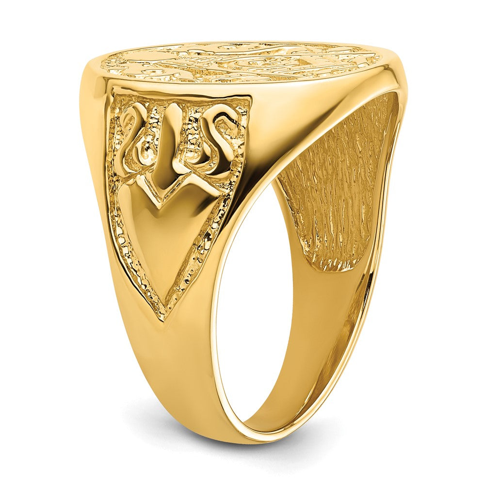14K Gelbgold Herren-Siegelring, poliert und geriffelt (nicht emailliert), Freimaurer-Motiv