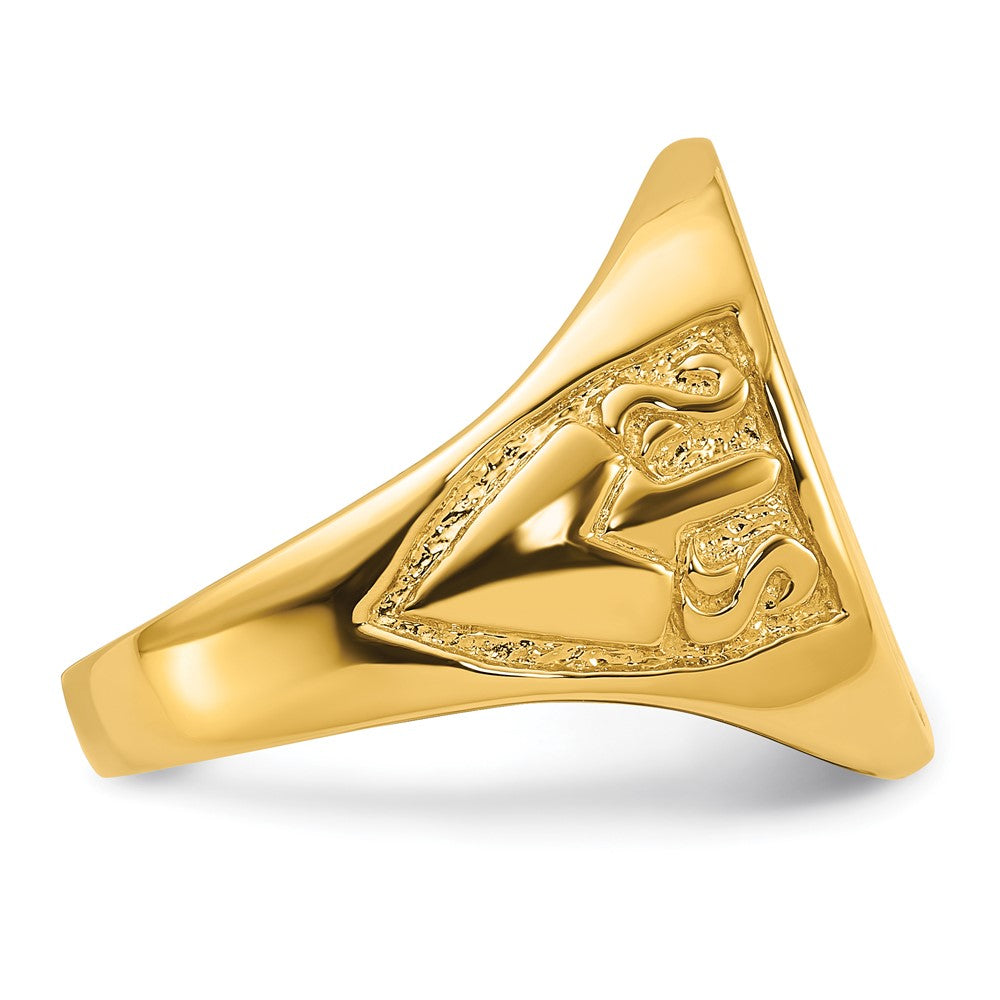 14K Gelbgold Herren-Siegelring, poliert und geriffelt (nicht emailliert), Freimaurer-Motiv