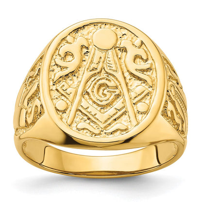 14K Gelbgold Herren-Siegelring, poliert und geriffelt (nicht emailliert), Freimaurer-Motiv