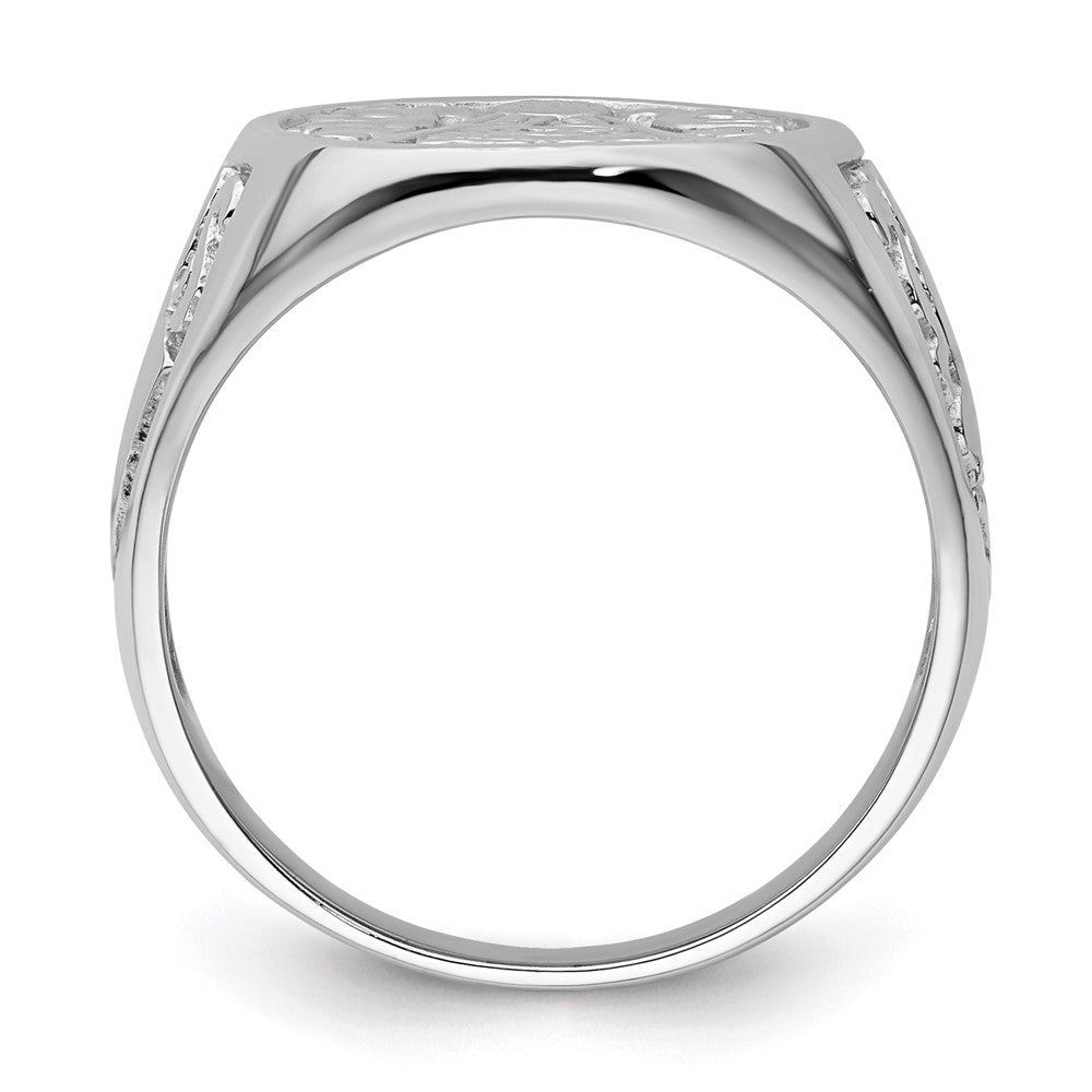 14K Weißgold Herren-Siegelring, poliert und geriffelt (ohne Emaille), Freimaurer-Symbol