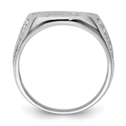 14K Weißgold Herren-Siegelring, poliert und geriffelt (ohne Emaille), Freimaurer-Symbol
