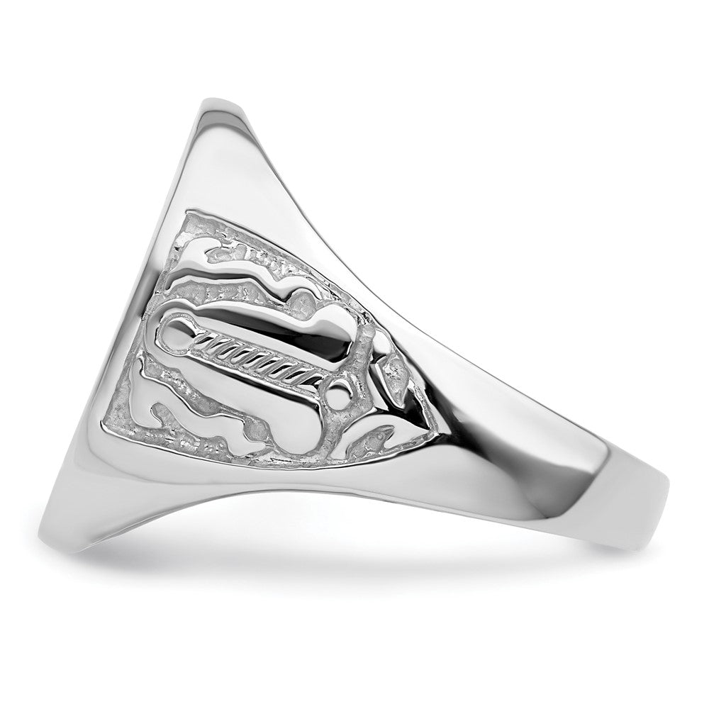 14K Weißgold Herren-Siegelring, poliert und geriffelt (ohne Emaille), Freimaurer-Symbol