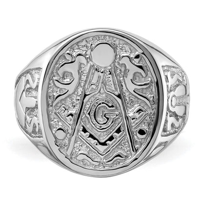 14K Weißgold Herren-Siegelring, poliert und geriffelt (ohne Emaille), Freimaurer-Symbol