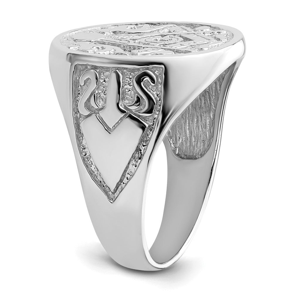 14K Weißgold Herren-Siegelring, poliert und geriffelt (ohne Emaille), Freimaurer-Symbol