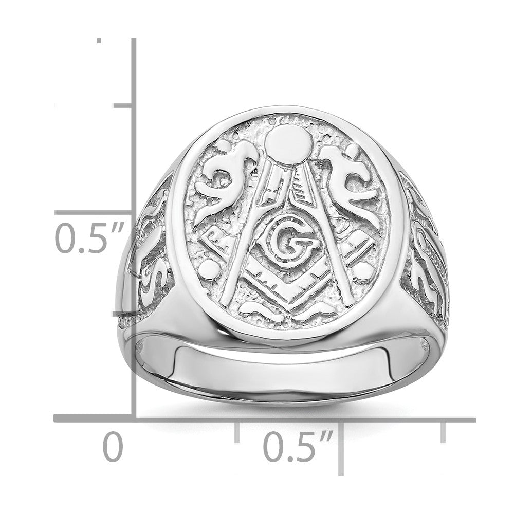 14K Weißgold Herren-Siegelring, poliert und geriffelt (ohne Emaille), Freimaurer-Symbol