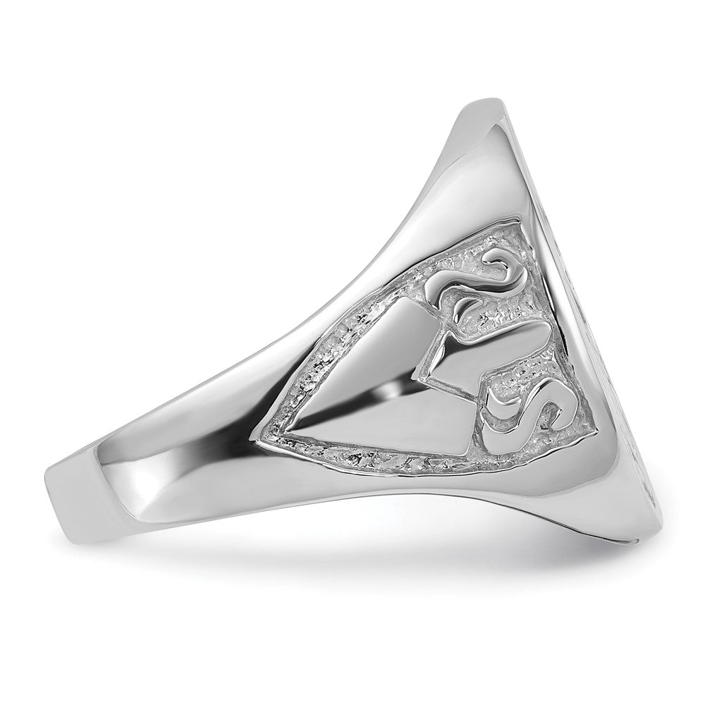 14K Weißgold Herren-Siegelring, poliert und geriffelt (ohne Emaille), Freimaurer-Symbol
