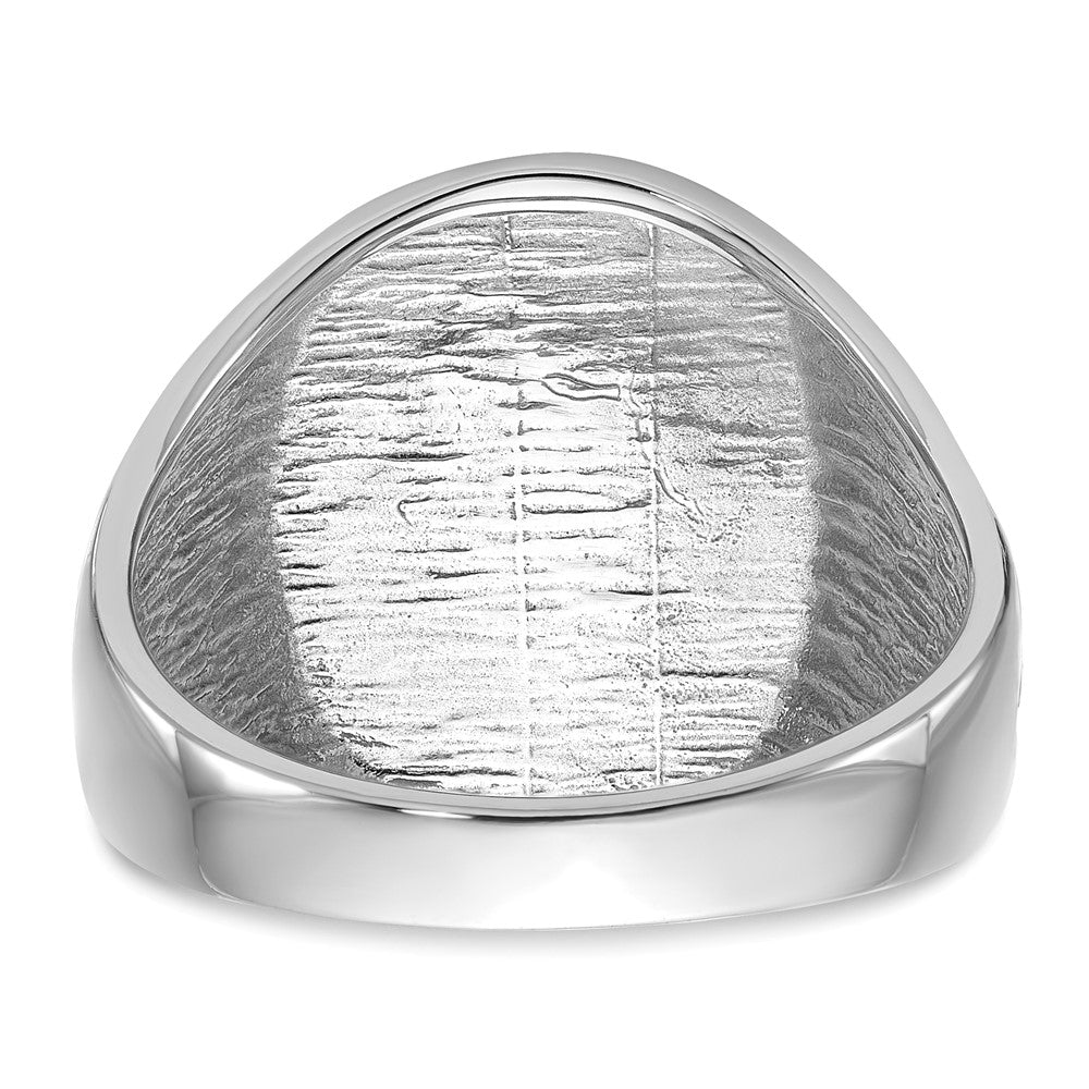 14K Weißgold Herren-Siegelring, poliert und geriffelt, mit schwarzer Emaille, Freimaurer-Design
