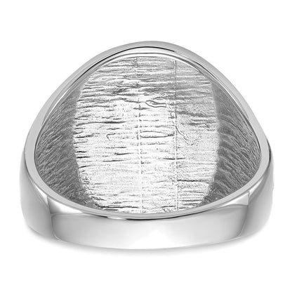 14K Weißgold Herren-Siegelring, poliert und geriffelt, mit schwarzer Emaille, Freimaurer-Design