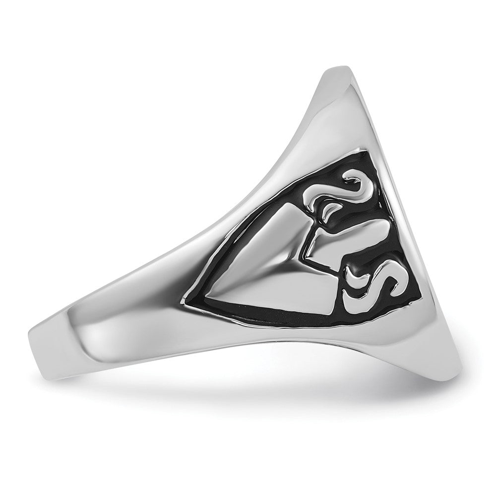 14K Weißgold Herren-Siegelring, poliert und geriffelt, mit schwarzer Emaille, Freimaurer-Design