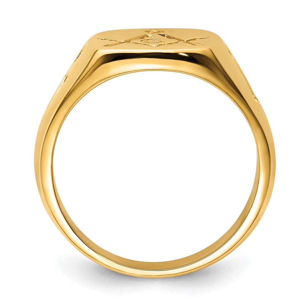 14K Gelbgold Herren-Freimaurerring, poliert und geriffelt (ohne Emaille)