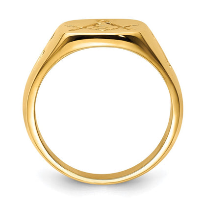 14K Gelbgold Herren-Freimaurerring, poliert und geriffelt (ohne Emaille)