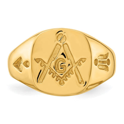 14K Gelbgold Herren-Freimaurerring, poliert und geriffelt (ohne Emaille)