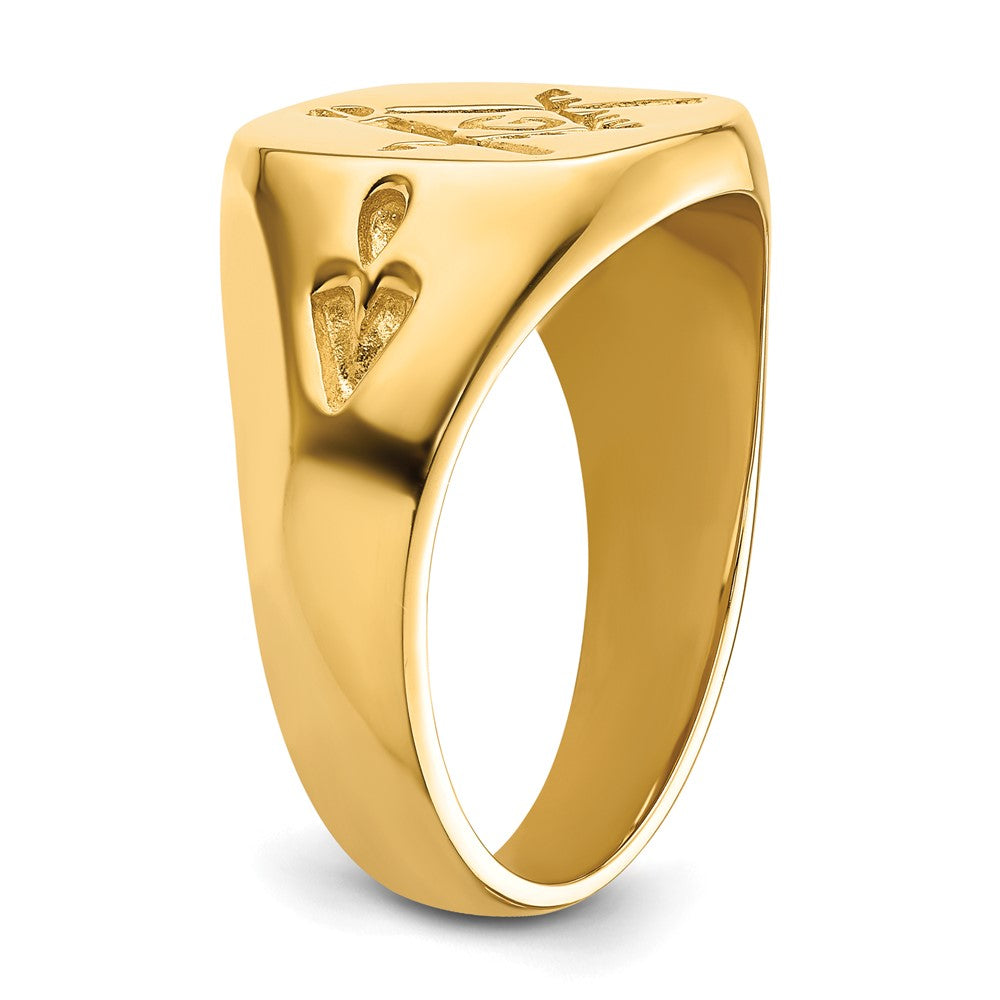 14K Gelbgold Herren-Freimaurerring, poliert und geriffelt (ohne Emaille)