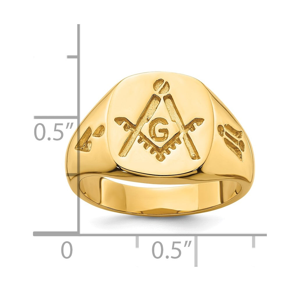 14K Gelbgold Herren-Freimaurerring, poliert und geriffelt (ohne Emaille)