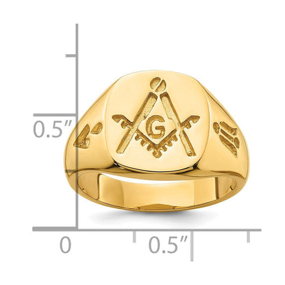14K Gelbgold Herren-Freimaurerring, poliert und geriffelt (ohne Emaille)