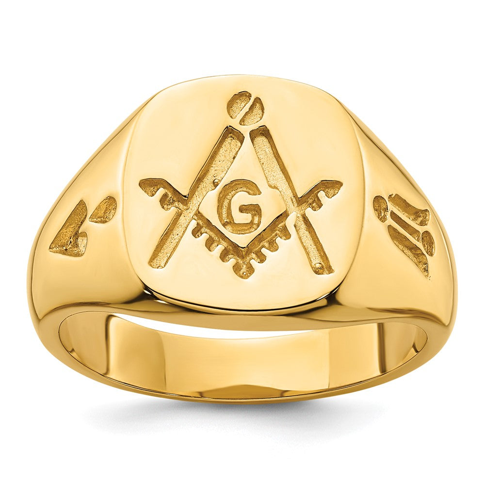 14K Gelbgold Herren-Freimaurerring, poliert und geriffelt (ohne Emaille)