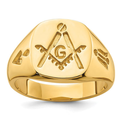 14K Gelbgold Herren-Freimaurerring, poliert und geriffelt (ohne Emaille)