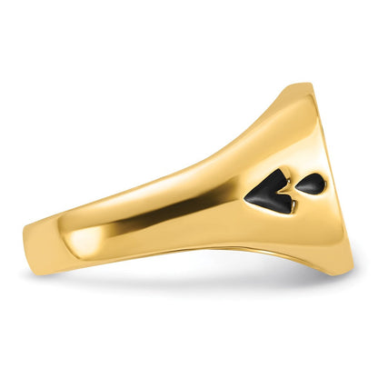 14K Gelbgold Herren-Siegelring, poliert, mit Rillen und schwarzer Emaille, Freimaurer-Design