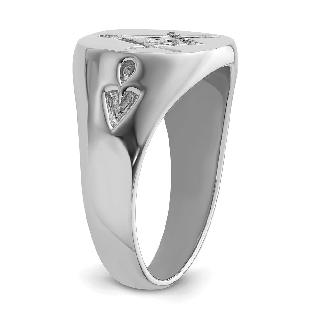 14K Weißgold Herren Freimaurer-Ring, poliert und mit Rillen (ohne Emaille)