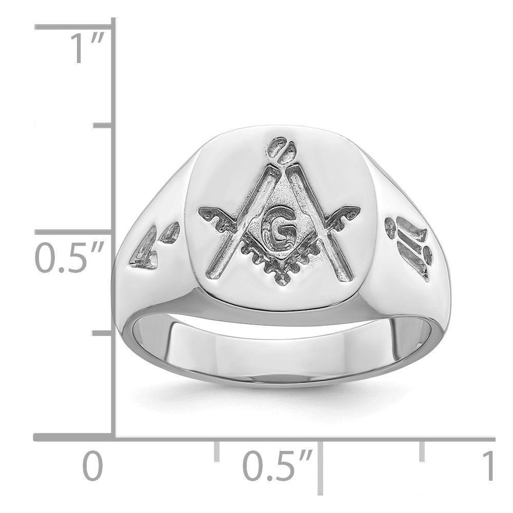 14K Weißgold Herren Freimaurer-Ring, poliert und mit Rillen (ohne Emaille)