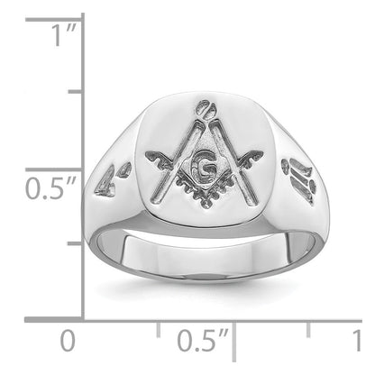 14K Weißgold Herren Freimaurer-Ring, poliert und mit Rillen (ohne Emaille)