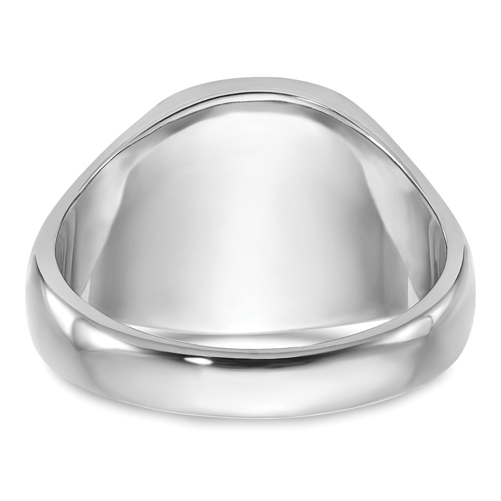 14K Weißgold Herren-Siegelring, poliert und geriffelt, mit schwarzer Emaille, Freimaurer-Motiv