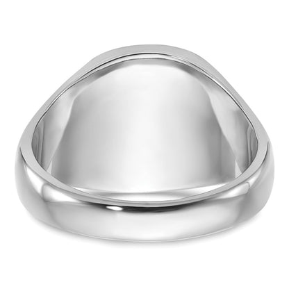 14K Weißgold Herren-Siegelring, poliert und geriffelt, mit schwarzer Emaille, Freimaurer-Motiv