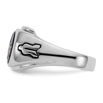 14K Weißgold Herren Freimaurer-Ring, poliert, antik und geriffelt, mit Blauem Spinell (imitiert)