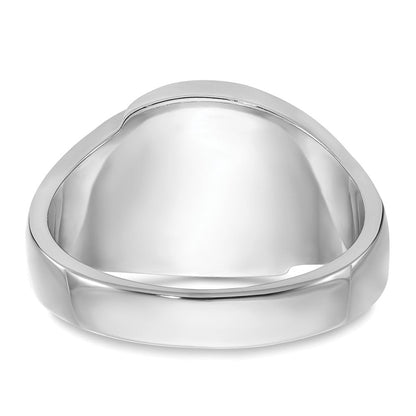 14K Weißgold Herren Freimaurer-Ring, poliert, antik und geriffelt, mit Blauem Spinell (imitiert)