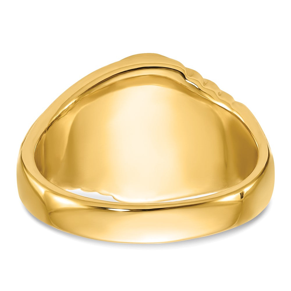 14K Gelbgold Herren-Freimaurerring, poliert und texturiert, mit ovalem Onyx