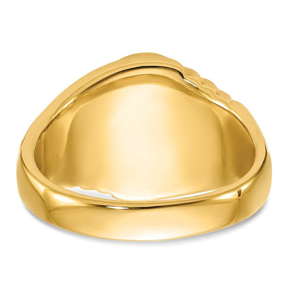 14K Gelbgold Herren-Freimaurerring, poliert und texturiert, mit ovalem Onyx