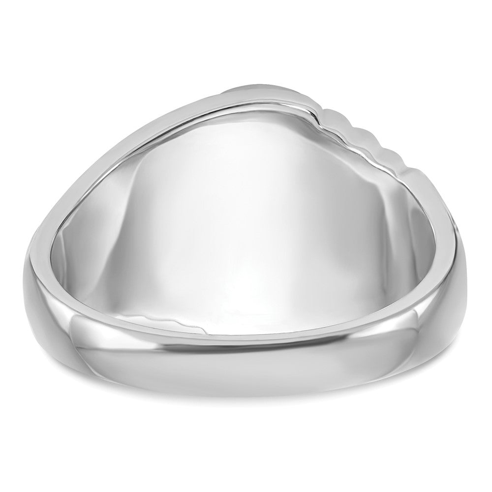 14K Weißgold Herren-Freimaurerring, poliert und texturiert, mit imitiertem blauem Spinell
